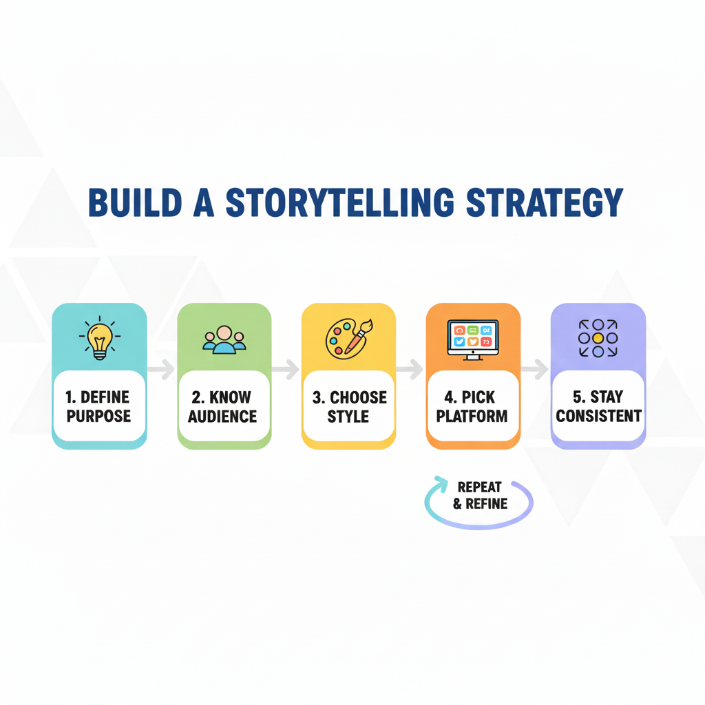 Brand storytelling strategy flowchart for marketers.
Different types of storytelling used in marketing with examples